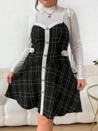 kc17302-shein-komplet-tweedowa-sukienka-w-kratke-prazkowana-bluzka-52