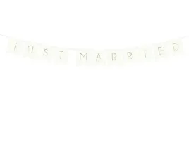 baner-weselny-napis-just-married-bialy