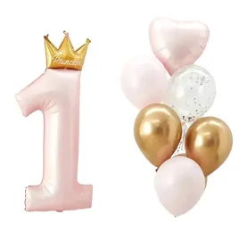zestaw-balony-rozowe-1-na-roczek-pierwsze-urodziny-dziewczyn-princessa-girl