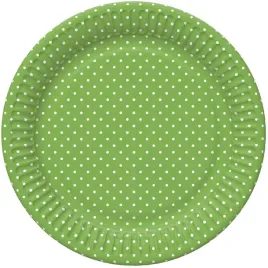 talerzyki-papierowe-jednorazowe-urodziny-zielony-biale-groszki-18-cm