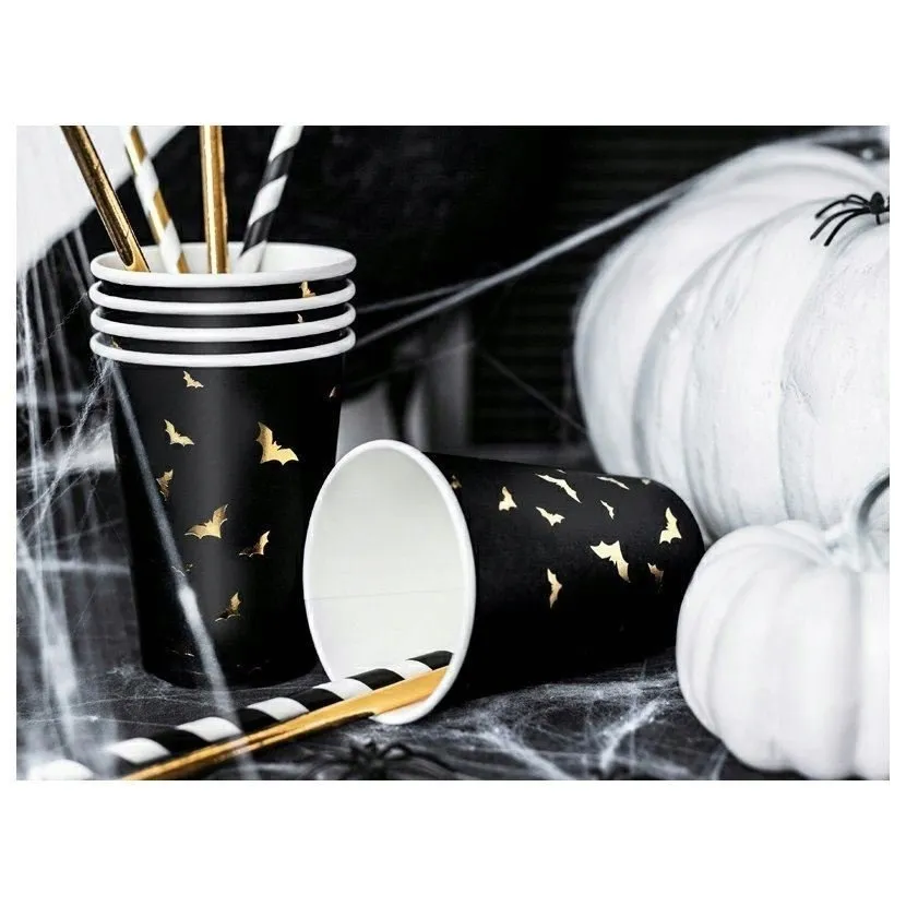 kubeczki-czarne-w-zlote-nietoperze-halloween-andrzejki-220ml-6-szt-karnawal
