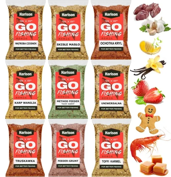 ZESTAW ZANĘT mix smaków 9kg Zanęta wędkarska HARISON 9x1kg GO-FISH karp lin