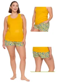 pizama-damska-ramiaczka-zolta-plus-size-spodenki-w-kwiaty-3xl