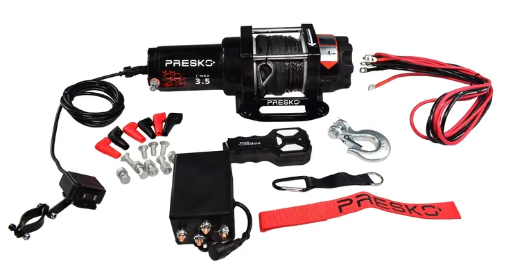 Wyciągarka elektryczna PRESKO T-REX 12V 1590 KG QUAD PŁUG ATV UTV SYNTETYK