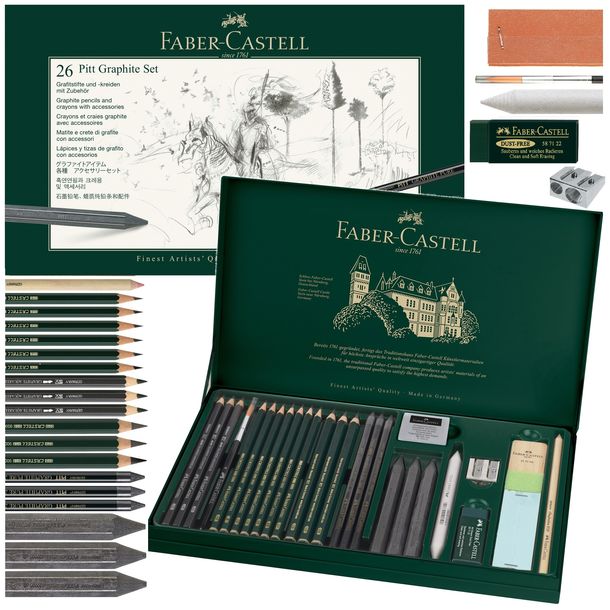 FABER-CASTELL Zestaw ołówków grafitów do szkicowania DUŻY Pitt kredki gumka