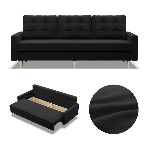 Kanapa Sofa z Funkcja Spania Trzyosobowa w Stylu Skandynawskim Blank