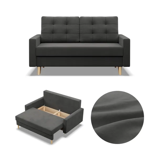 Kanapa Rozkładana Dwuosobowa do Salonu Skandynawska Elegancka Sofa BLANK Szara