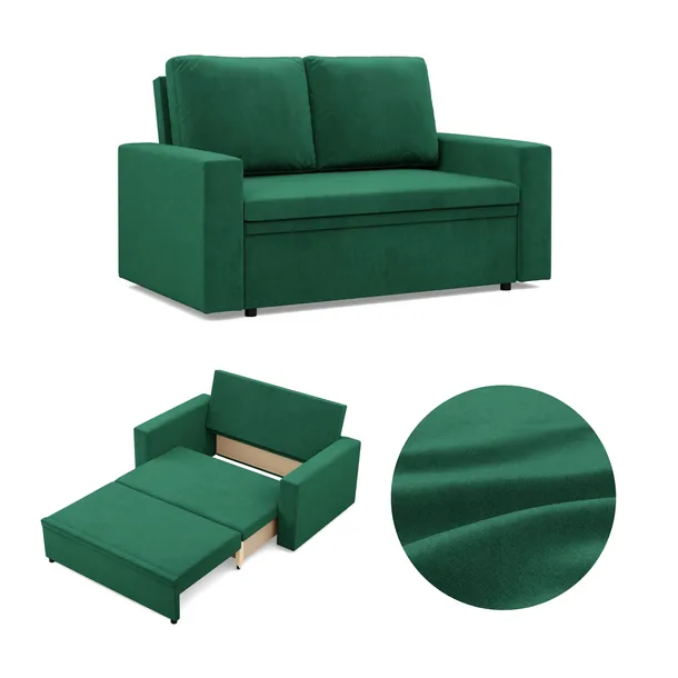 Kanapa z Funkcją Spania Rozkładana Wersalka do Salonu Zielona sofa NEO