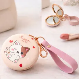 lusterko-male-kieszonkowe-skladane-dwustronne-z-zawieszka-kot-bezowy