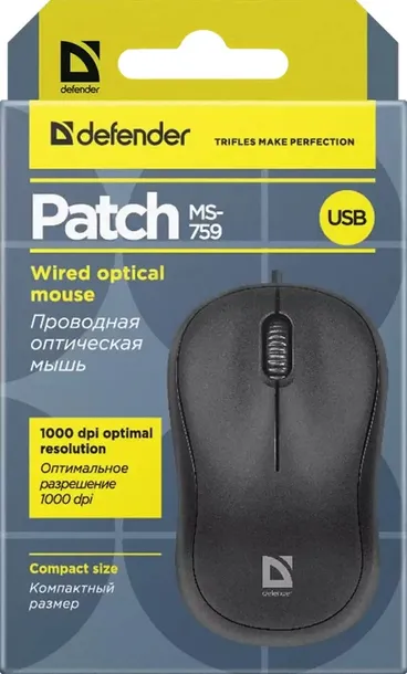 mysz-defender-patch-ms-759-czarna-optical-1000dpi-3p-stan-nowy-waga-z-opakowaniem-0-3-kg