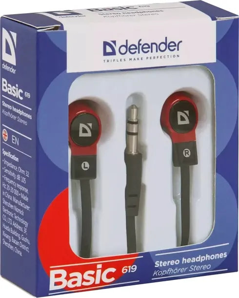 sluchawki-defender-douszne-basic-619-czarno-czerwone-stan-nowy