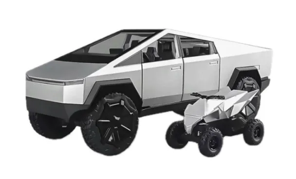METALOWY MODEL TESLA CYBERTRUCK Z QUADEM 1:24 DŹWIĘK LED OTWIERANE DRZWI