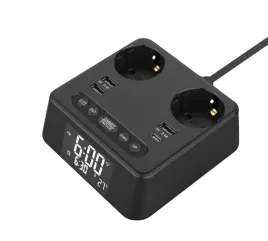 listwa-zasilajaca-2-gniazda-4x-usb-zegar-budzik