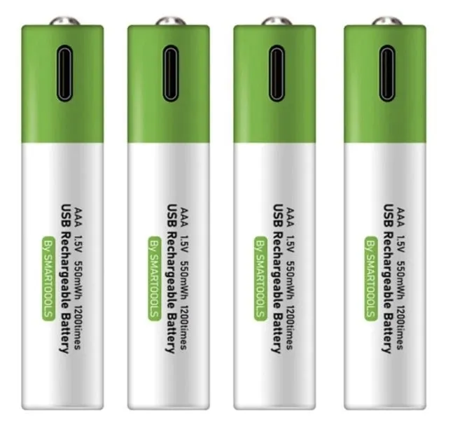 WIELOKROTNE BATERIE PALUSZKI AKUMULATORKI AAA 4 SZT ŁADOWANE KABLEM USB-C