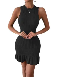 kobieca-elegancka-sukienka-dzianinowa-sexy-dopasowana-falbany-czarna