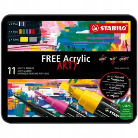 stabilo-marker-free-zestaw-akrylowych-markerow-11-szt-metalowa-puszka