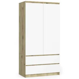 szafa-s-90-cm-2-drzwi-2-szuflady-dab-artisan-biala