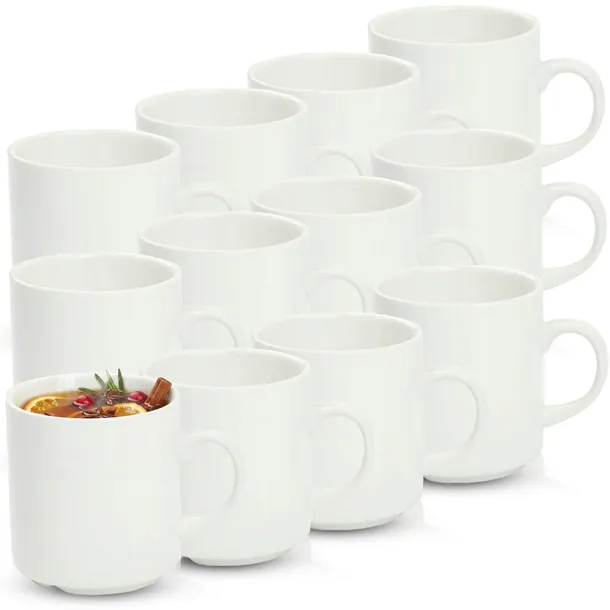 12x KUBEK PORCELANOWY BIAŁY 250ML UNIWERSALNY Z UCHEM DO KAWY HERBATY