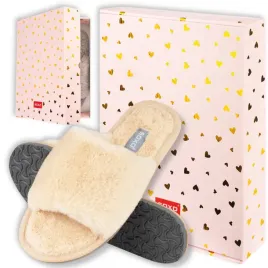 soxo-kapcie-damskie-bezowe-39-40-miekkie-klapki-w-pudelku-prezent-dla-babci
