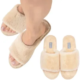 soxo-kapcie-damskie-bezowe-37-38-klapki-z-futerkiem-prezent-dla-babci