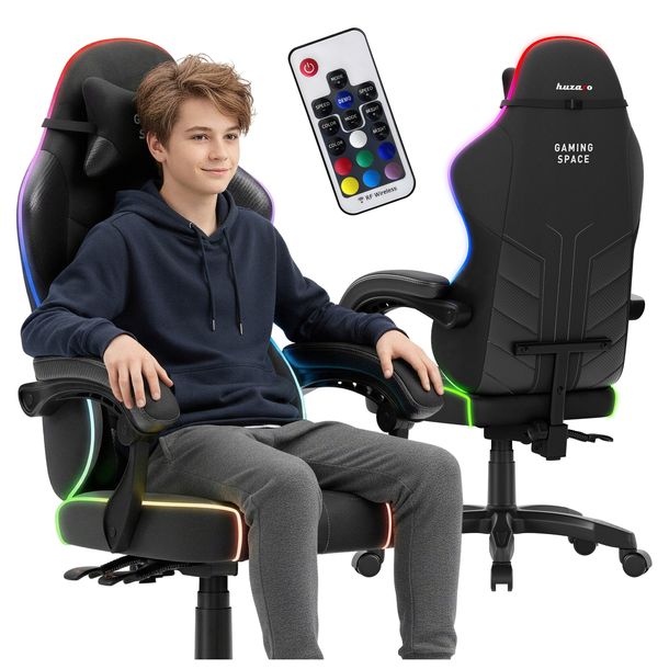 Fotel gamingowy HUZARO czarny kubełkowy do komputera krzesło gracza RGB LED