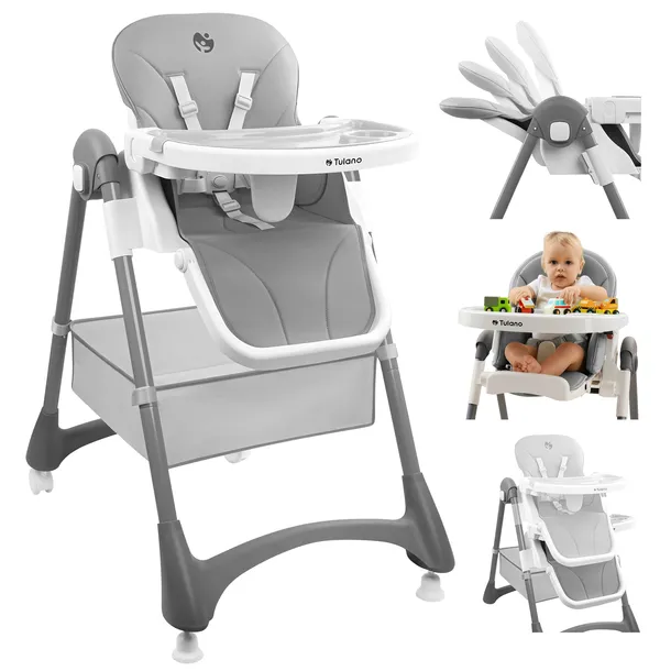 KRZESEŁKO DO KARMIENIA SKLADANE Tulano Morsel 30 Grey +6m Regulowane