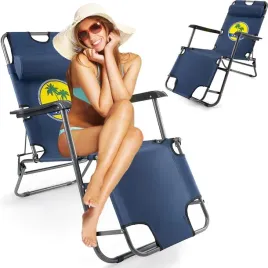 klasyczny-granat-lezak-plazowy-fotel-ogrodowy-skladany-na-plaze-2w1