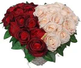 stroik-wiazanka-grob-koszyk-serce-czerwone-jasne-roze-piwonie-44-cm
