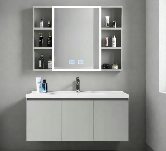 Nowoczesny Zestaw Łazienkowy 3W1, Lustro LED+ Szafka+Umywalka, 100cm