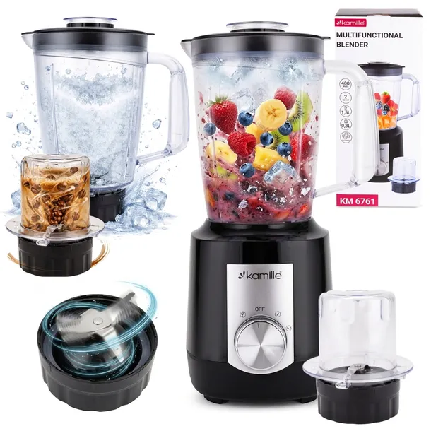 BLENDER KIELICHOWY 1,5L ROZDRABNIACZ 2-w-1 400W + MŁYNEK DO KAWY KAMILLE