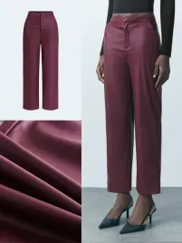 spodnie-damskie-proste-burgundowe-skorzane-eleganckie-wysoki-stan-shein-l