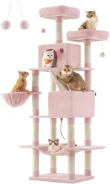 wysoki-drapak-dla-kota-206-cm-legowisko-rozowy