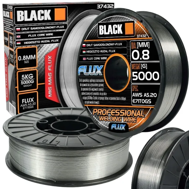 DRUT SPAWALNICZY SAMOOSŁONOWY 0,8MM 5000g 5KG FLUX BLACK PROMO THIS WEEKEND