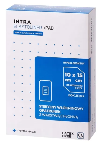 Sterylny włókninowy opatrunek chłonny Elastoliner+Pad 10cm x 15cm 25 sztuk
