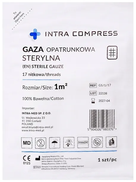 Gaza jałowa opatrunkowa 1m2 bawełniana 17-nitek 1 sztuka