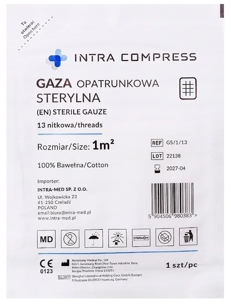 Gaza jałowa opatrunkowa 1m2 bawełniana 13-nitek 1 sztuka