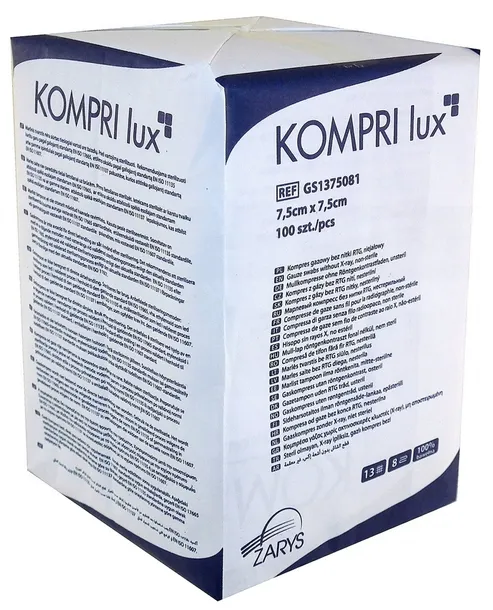 KOMPRESY GAZOWE Kompri lux NIEJAŁOWE 7,5 cm x 7,5 cm 100 sztuk
