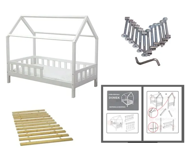 Łóżko DOMEK Biały 160x80 Szuflada Barierka Materac