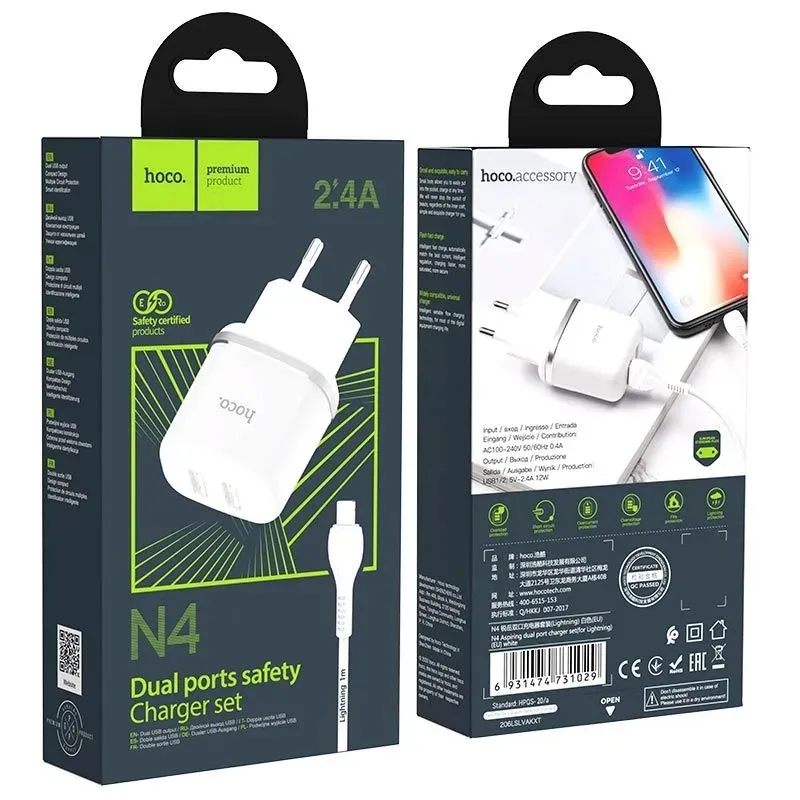 hoco-n4-aspiring-network-charger-lightning-cable-white