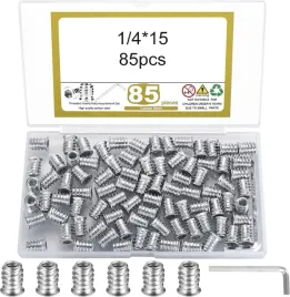 85x-wkladki-gwintowane-nakretki-szesciokatne-1-4x15-mm-do-mebli-drewnianych