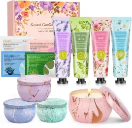 zestaw-prezentowy-dla-kobiet-4-kremy-do-rak-4-swiece-zapachowe-4-platki