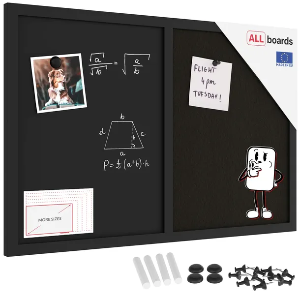 Tablica COMBI korkowa czarny korek magnetyczna 60x40 rama drewniana czarna