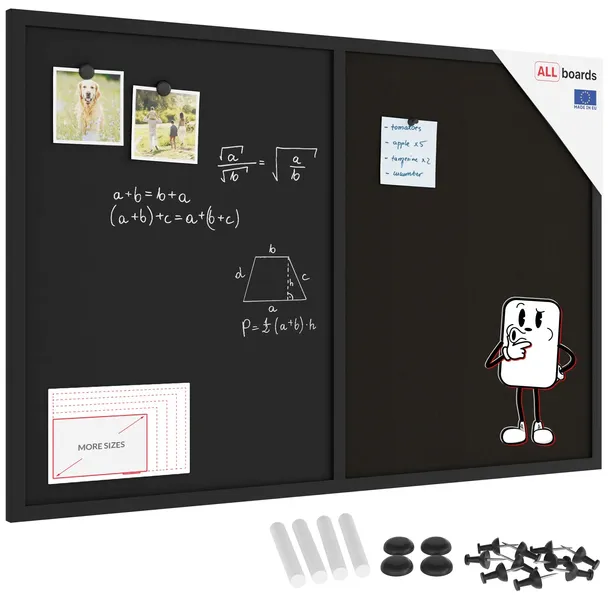 Tablica COMBI korkowa czarny korek magnetyczna 90x60 rama drewniana czarna