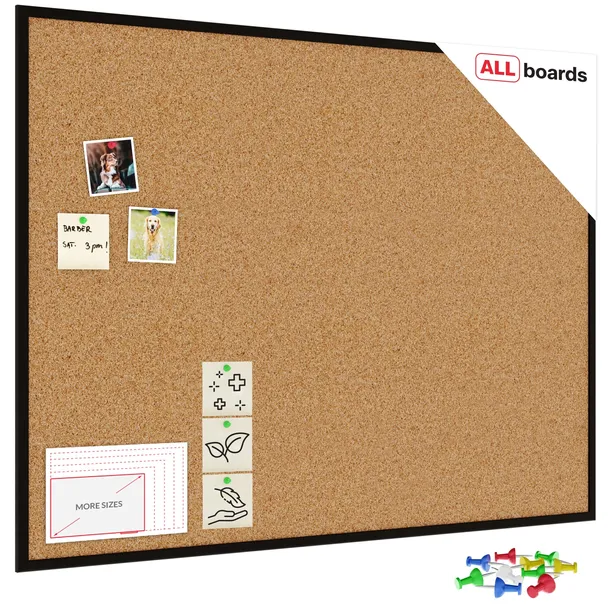 Tablica korkowa 120x90 w czarnej drewnianej ramie + GRATIS