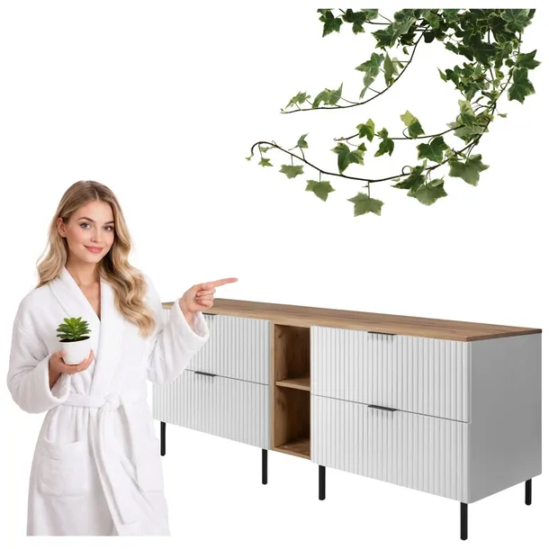 SZAFKA ŁAZIENKOWA STOJĄCA POD UMYWALKĘ REGAŁ BLAT 180x46CM FLISAN BIAŁY DĄB