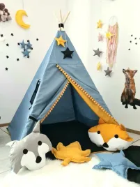 nowosc-namiot-tipi-denim-pomponikami-poduszki
