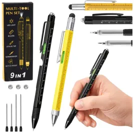 dlugopisy-wielofunkcyjne-9w1-poziomica-latarka-srubokret-zolty-czarny-2szt