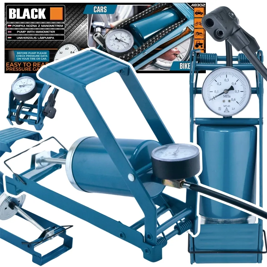 profesjonalna-pompka-nozna-z-manometrem-do-auto-rower-zabawki-motor-black-stan-nowy