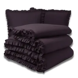 komplet-poscieli-200x220-falbanka-mikrofibra-2x-poszewki-70x80-ciemny-braz