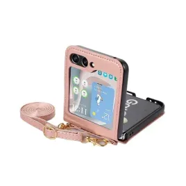 etui-do-samsung-galaxy-z-flip-5-leather-strap-rozowe-case-pokrowiec-futeral